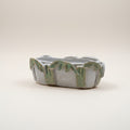 Ceramic planter with decorative edge on a white surface