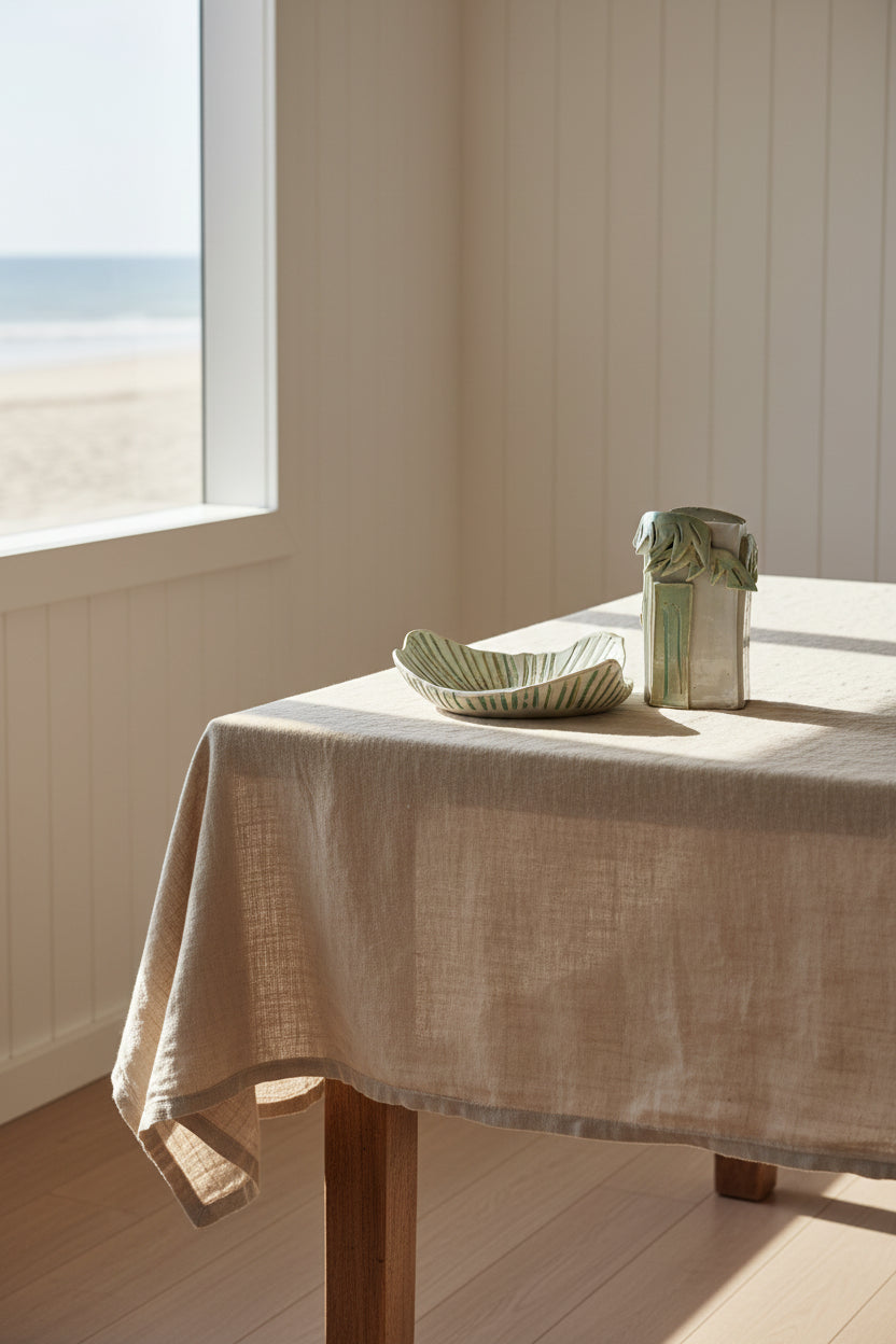 Ceramic bowl and vase on a textured surface with a plain background